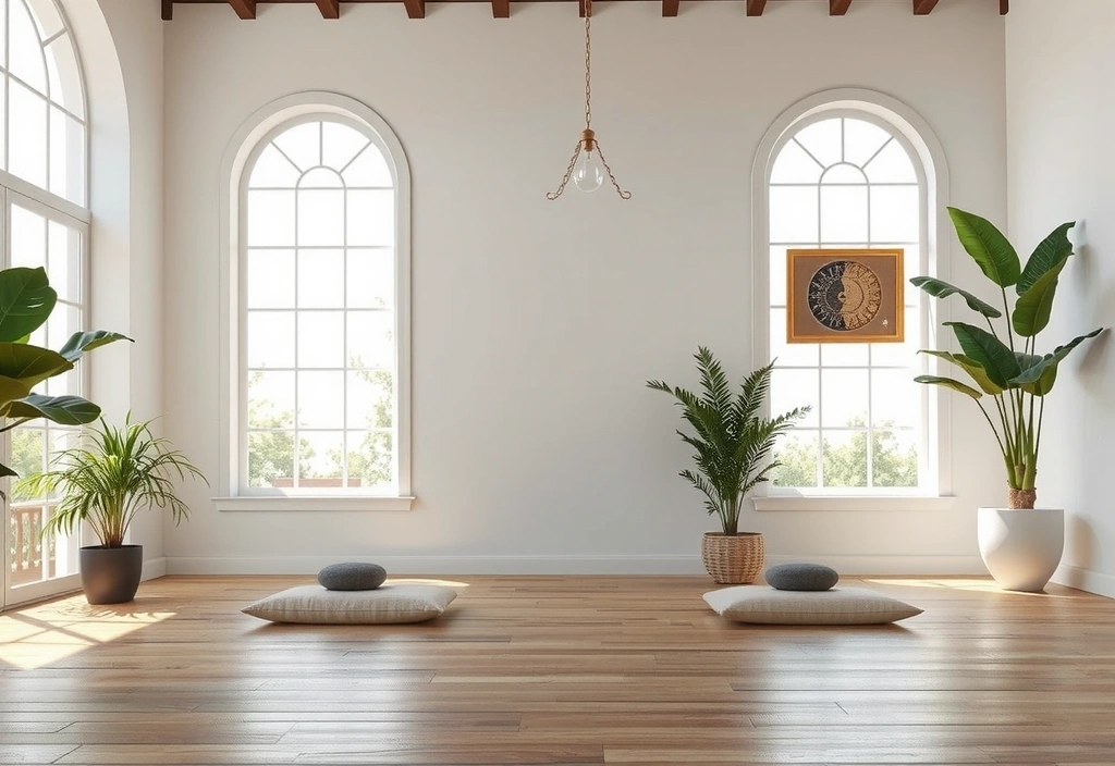 Beautiful zen studio interior with natural materials and peaceful atmosphere