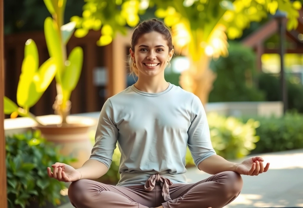 Professional yoga instructor in peaceful meditation pose